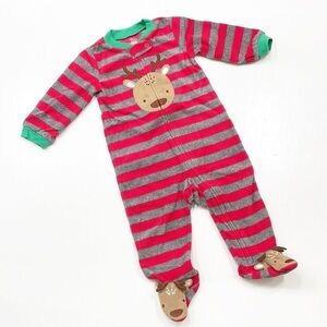 Carter's baby boys striped reindeer print fleece zip up footie